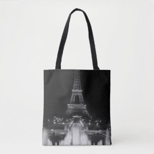 Tote Bag Vintage Paris Fontains Tour Eiffel nuit