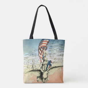 Tote Bag Vintage patriotique, Dame, Aigle avec drapeau amér