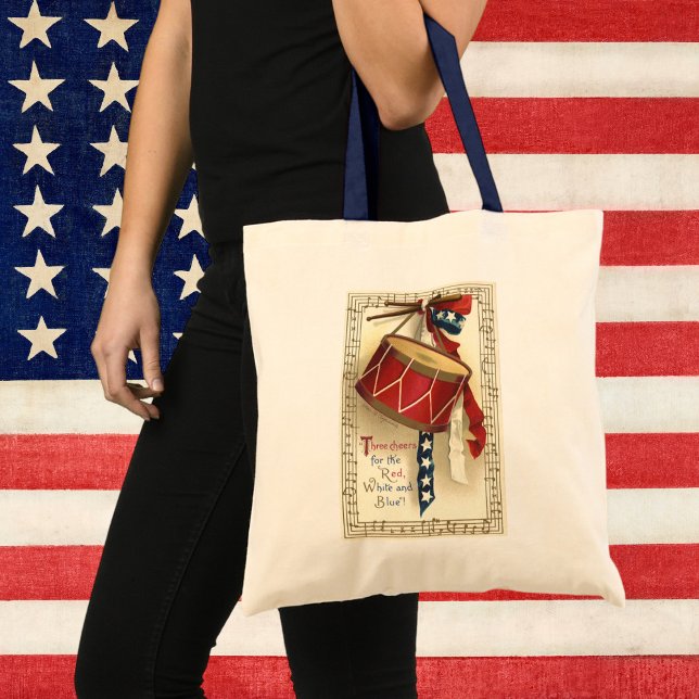 Tote Bag Vintage Patriotique, Tambours avec notes musicales (Créateur téléchargé)