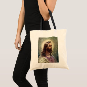 Tote Bag Vintage Religious, Jesus Christ Portrait with Halo