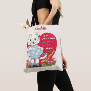 Tote Bag Vintage Retro Valentine's Day Chat Manger de la cr