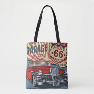 Tote Bag Vintage Route 66 Garage retro poster with retro ca