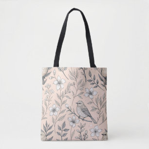 Tote Bag Vintage Sakura Cerry Blossom & Bird Aesthétiquemen