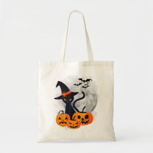 Tote Bag Vintage Scary Halloween Costume Chat Noir Sorcière
