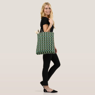 Tote Bag Vintage Vert beige géométrique St Patrick motif