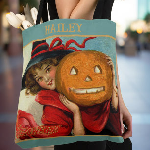 Tote Bag Vintage Victorian Jolie fille avec Citrouille pers