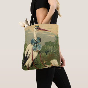 Tote Bag Vintage Victorian Stork and Baby Carrie