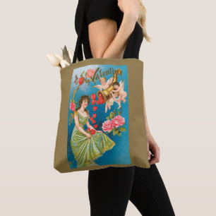Tote Bag Vintage Victorien Valentine's Day Angels & Hearts