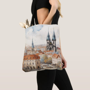 Tote Bag Vintage ville historique numérique Prague.