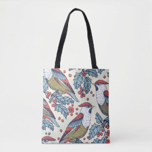 Tote Bag Vintage Waxwings Holly Motif de Noël