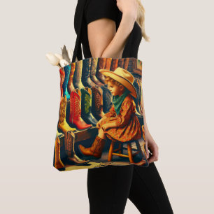 Tote Bag Vintage Western Retro Cowgirl Boot Shopping