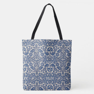 Tote Bag Vintage William Morris Motif Floral Bleu Blanc