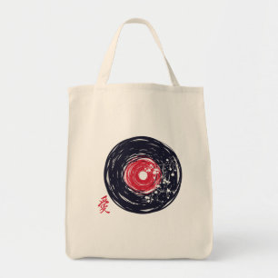 Tote Bag Vinyl Record Retro Grunge Avec Les Blossoms Sakura