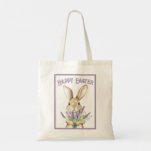 Tote Bag Violet classique Joyeux lapin de Pâques (Dos)