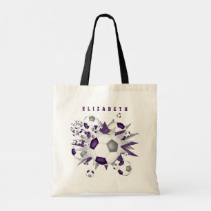 Tote Bag violet gris soccer ballon souffle filles nom