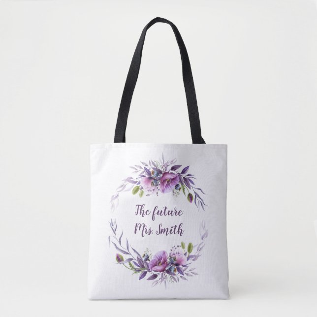 Tote Bag Violet Lavande Purple Floral Futur Mme Bridal | (Devant)