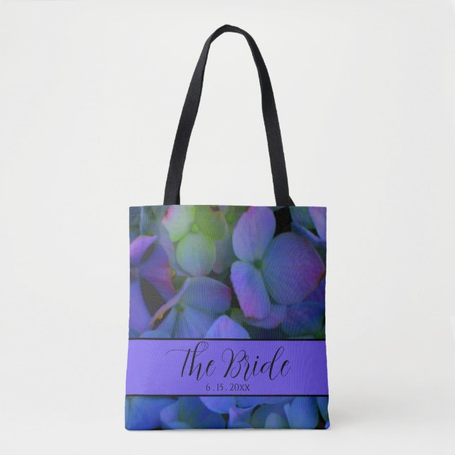 Tote Bag Violet lavande violet rose fleurs bleuesMariée (Devant)