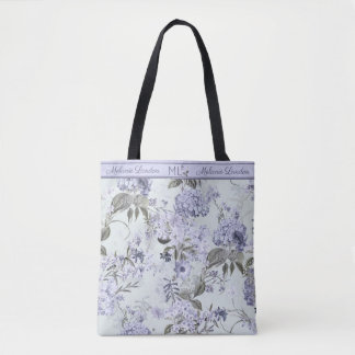 Tote Bag Violet & Mint Hydrangea & Lilacs Personalized Tote