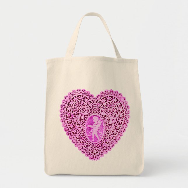TOTE BAG VIOLET ROSE COEUR DE LAMPE CUPID (Devant)