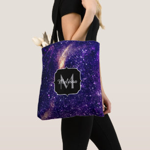 Tote Bag Violet violet galaxie abstraite Monogramme personn