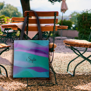 Tote Bag Violet violet violet à vague simple avec nom