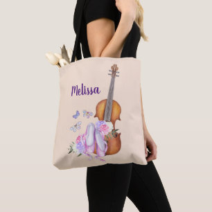 Tote Bag Violon, Chaussures de Ballet, Fleurs et Papillons