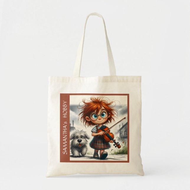 Tote Bag Violon Musique Fille école passe-temps peinture co (Devant)