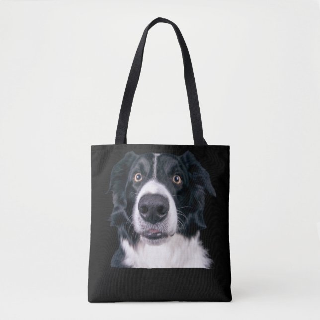 Tote Bag Visage de chien noir et blanc (Devant)