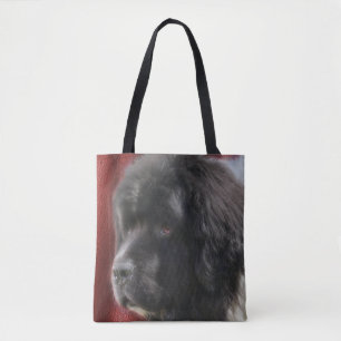 Tote Bag Visage de chien noir et blanc de Terre-Neuve
