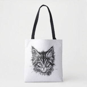 Tote Bag Visage de Kitten noir et blanc