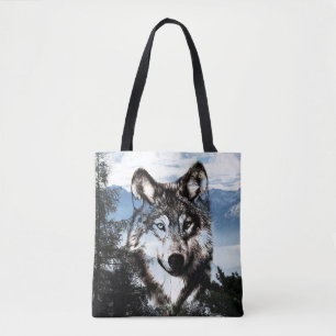 Tote Bag Visage de loup dans le ciel