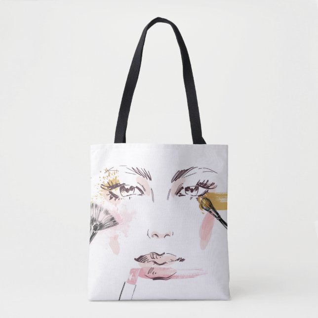 Tote Bag Visage de maquillage d'aquarelle (Devant)