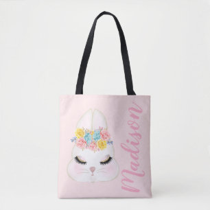Tote Bag Visage rose personnalisé de lapin floral