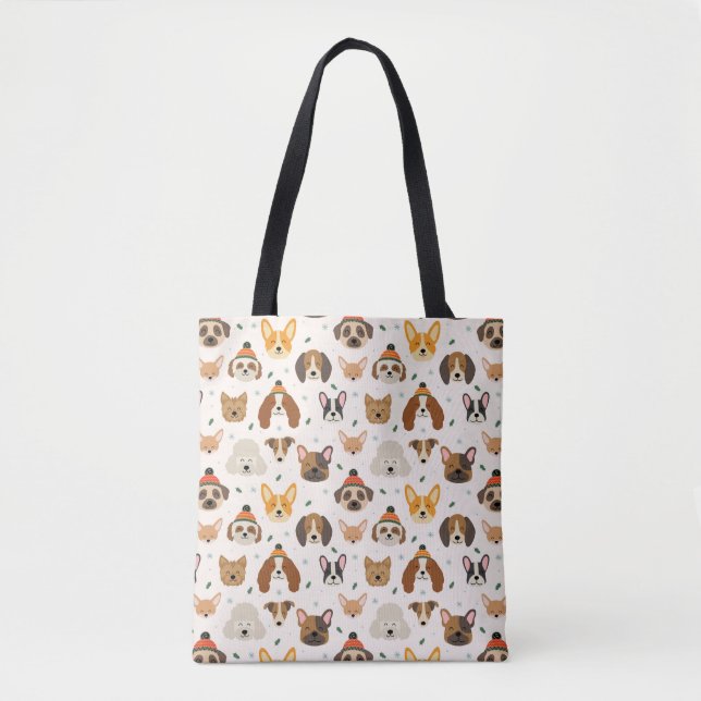 Tote Bag Visages de chiens en hiver Casquette Motif de vaca (Devant)