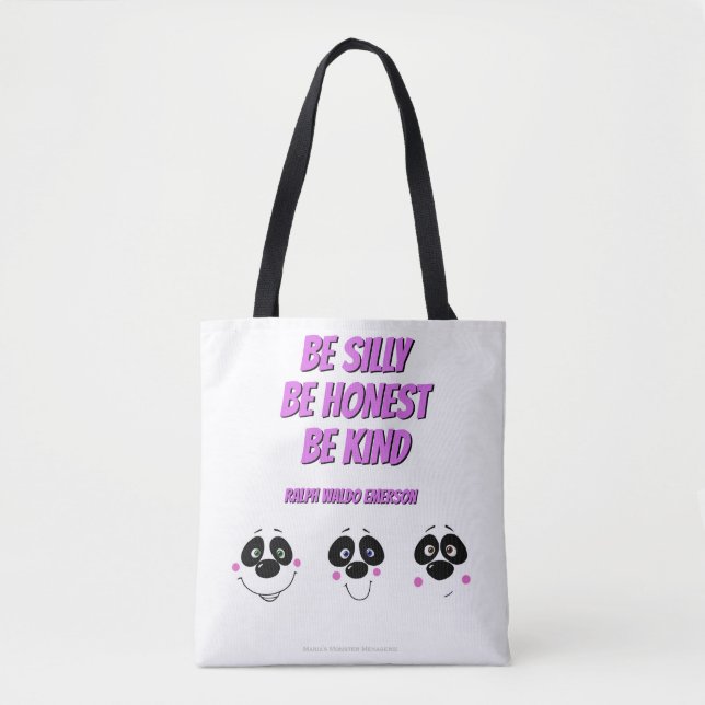 Tote Bag Visages de panda avec la citation d'Emerson, (Devant)