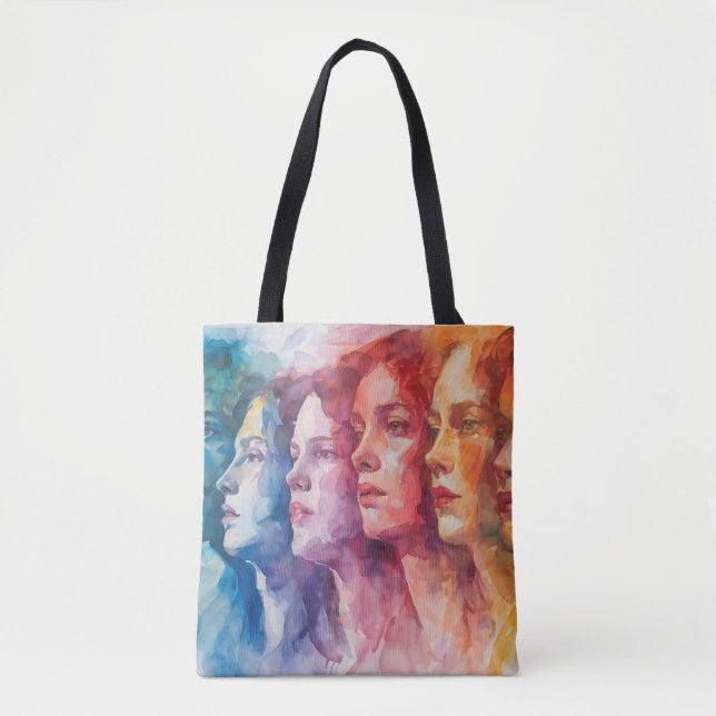 Tote Bag Visages des femmes - Peinture aquarelle (Devant)