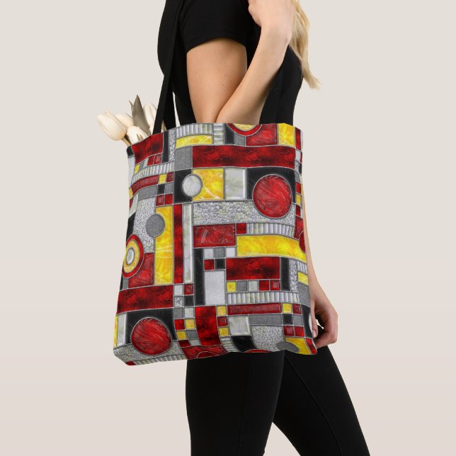Tote Bag Vitrail Art déco rouge (De près)