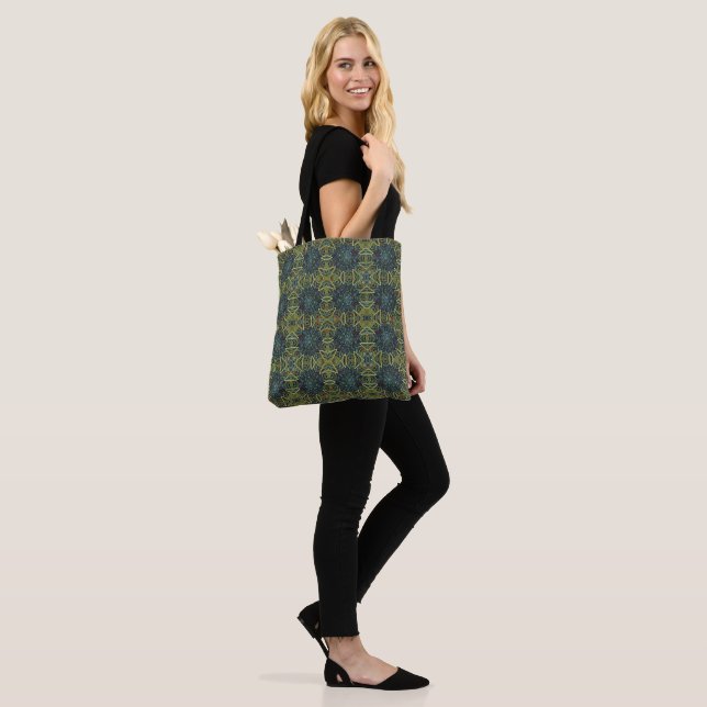 Tote Bag vitrail pierres bleues géométriques abstraites (Sur le modèle)