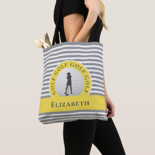 Tote Bag Vivez pour le golf Monogramme Golfeur Rayures gris