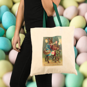 Tote Bag Vœux de Pâques victoriens vintage avec lapins