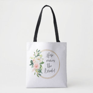 Tote Bag Voici la mariée rose florale