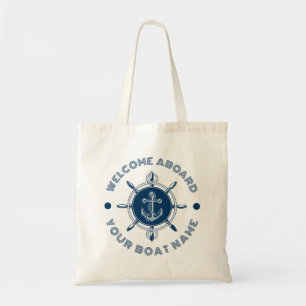 Tote Bag Voigée bleu et blanc marine blanc et ancre de bate
