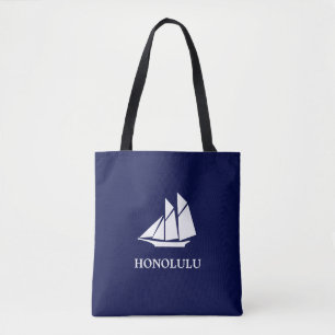 Tote Bag Voilier élégant bleu marine et blanc