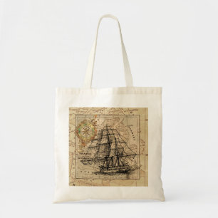 Tote Bag Voilier vintage et vieille carte européenne