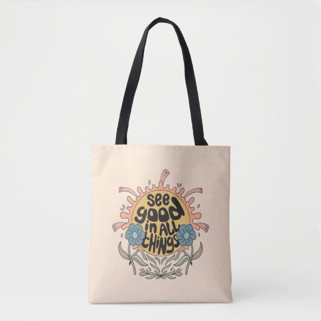 Tote Bag Voir le bon dans toutes les choses Hippie Graphic (Devant)