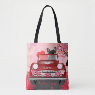 Tote Bag Voiture Bulldog française avec Coeurs Saint-Valent