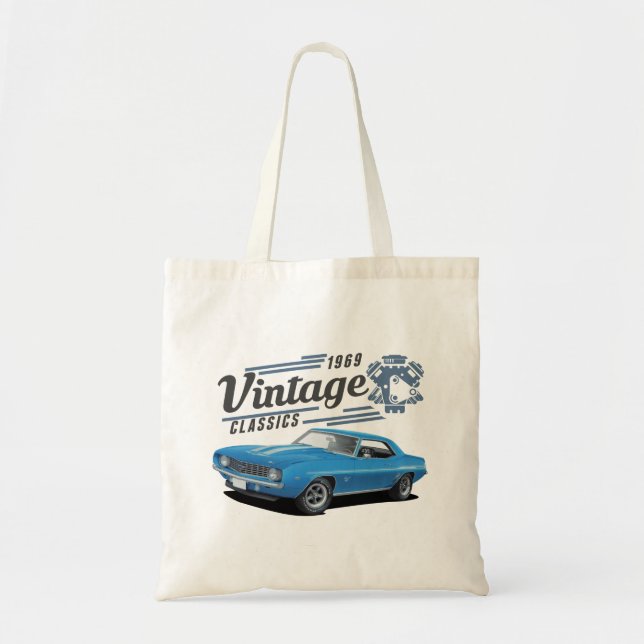 Tote Bag Voiture vintage Blue Muscle (Devant)