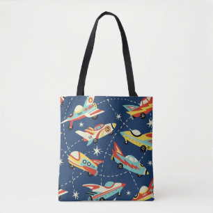 Tote Bag Voitures spatiales vintage sans faille motif vinta