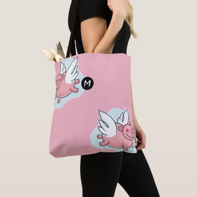 Tote Bag Voler Cochon chinois Année Monogramme Choisir la c (De près)