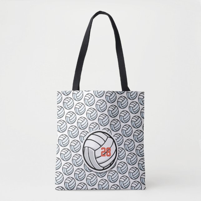 Tote Bag Volley-ball Sports Blanc Noir Orange Numéro d'équi (Devant)